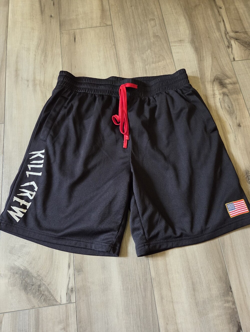 Kill Crew Black Athletic Shorts with Red Drawstring